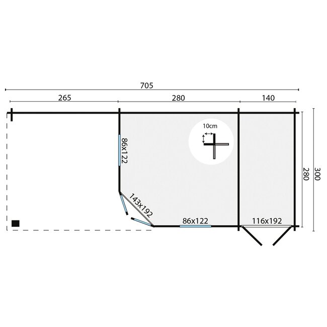 Blokhut Olson 7x3 | Groot Tuinhuis met Overkapping