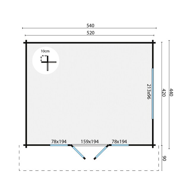 Blokhut Newcastle | Groot Tuinhuis met Luifel