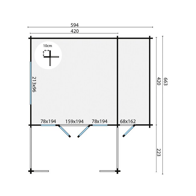 Blokhut Manchester | Grote Blokhut met Luifel en Berging