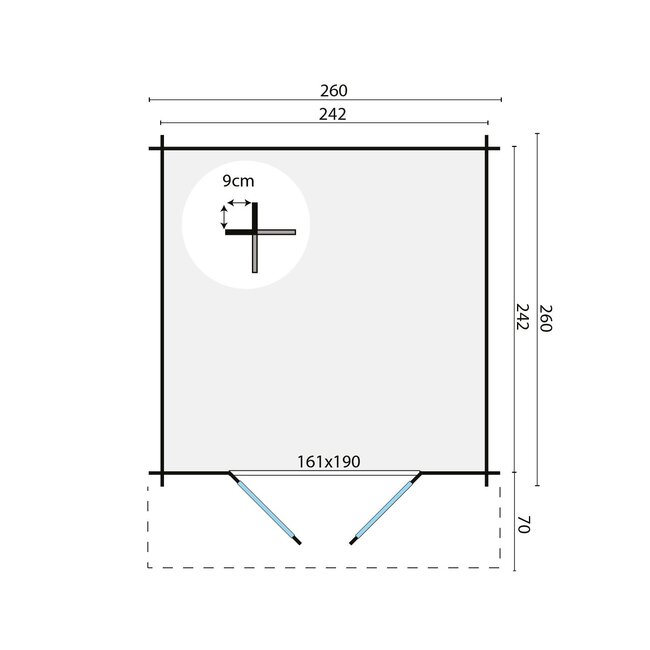 Blokhut Gitte | Tuinhuis met Kleine Luifel 2,6x2,6 Meter