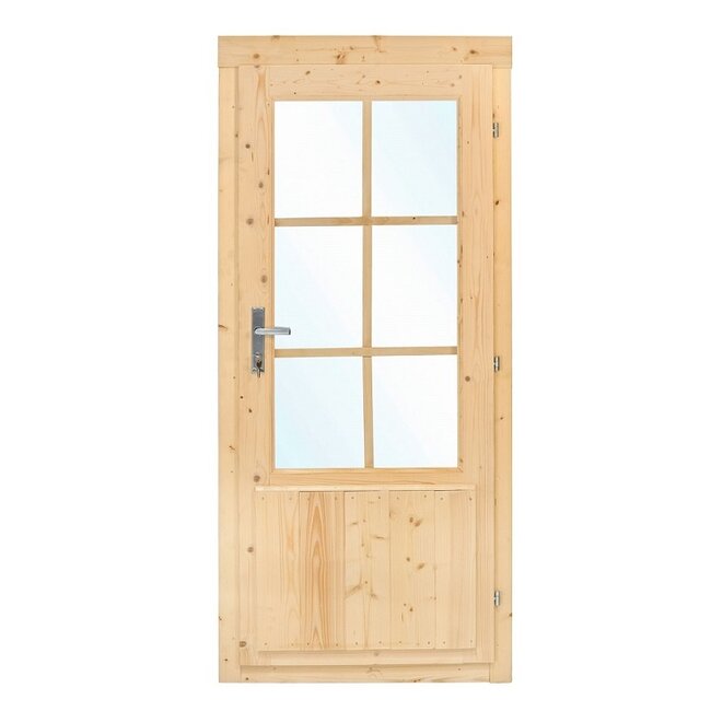 Enkele vuren deur D6 met kozijn en enkel glas | B83xH188cm