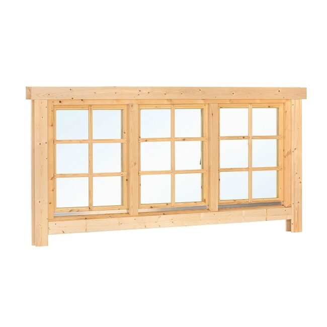 Triple vuren draai / kiepraam L1 met kozijn en roedes | B212xH96.6cm