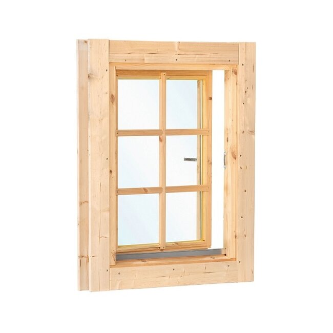 Vuren draai / kiepraam L4 met kozijn en roedes | B75.5xH96.6cm