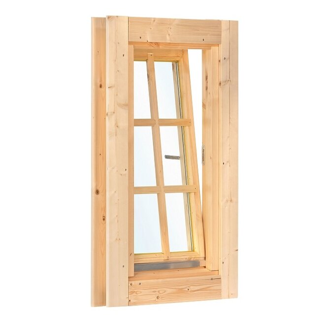 Vuren draai / kiepraam L5.2 met kozijn en roedes | B54xH100cm