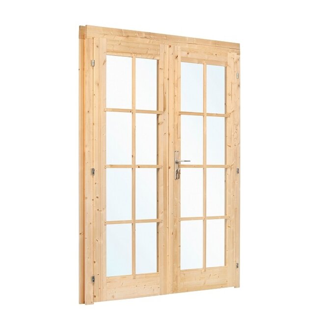 Vuren dubbele deur D2 met kozijn en enkel glas | B159xH190cm