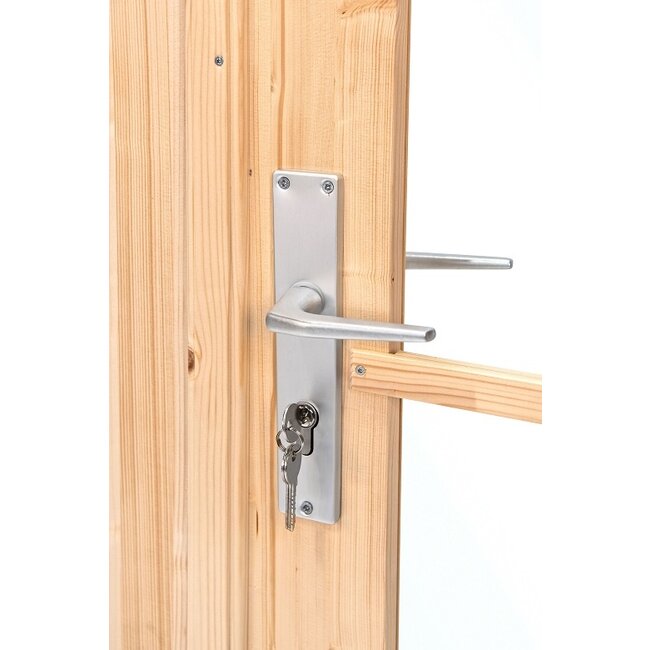 Enkele vuren deur D6 met kozijn en enkel glas | B83xH188cm