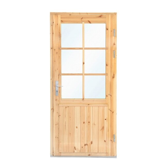 Vuren enkele glasdeur XXL met kozijn en dubbel glas | B99x209cm