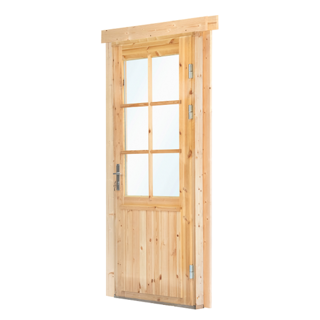 Vuren enkele glasdeur XXL met kozijn en dubbel glas | B99x209cm