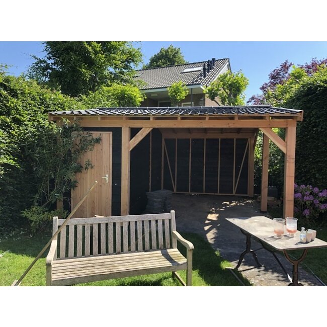 Douglas puntdak schuur met overkapping Hattem