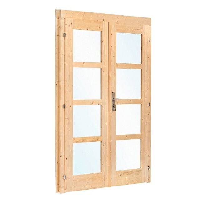 Vuren dubbele deur D1 met kozijn en enkel glas | B142.5xH190cm