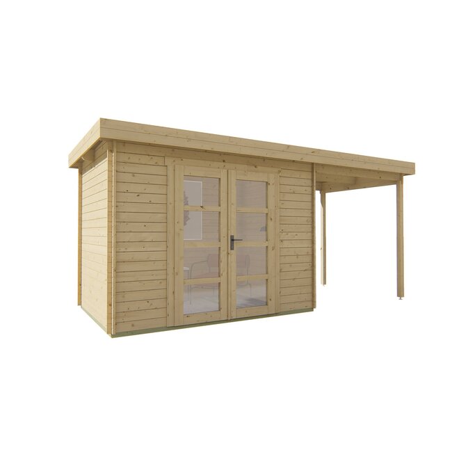 Onbehandeld - Blokhut Middelmodern | Tuinhuis met Overkapping 5x2 Meter