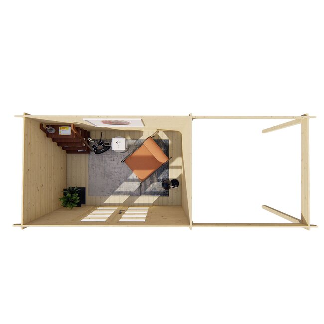 Onbehandeld - Blokhut Middelmodern | Tuinhuis met Overkapping 5x2 Meter