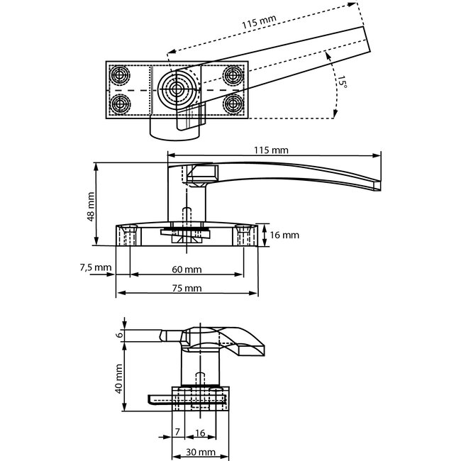 Raamboompje, standaard / met nok / zamac / epoxy coating zwart