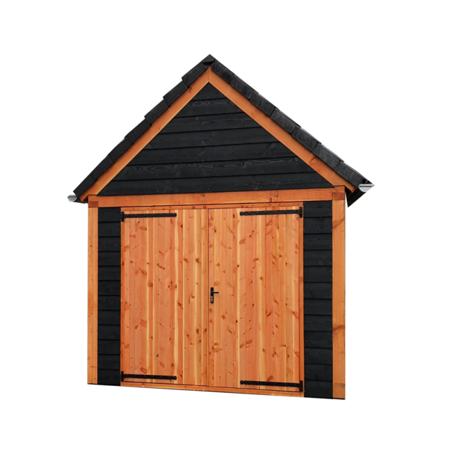 Dichte Dubbele deur met douglas kozijn en Zwart Hang -en Sluitwerk | Schuurdeur met kozijn