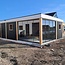 Maatwerk douglas schuur en overkapping met plat dak Blauwestad