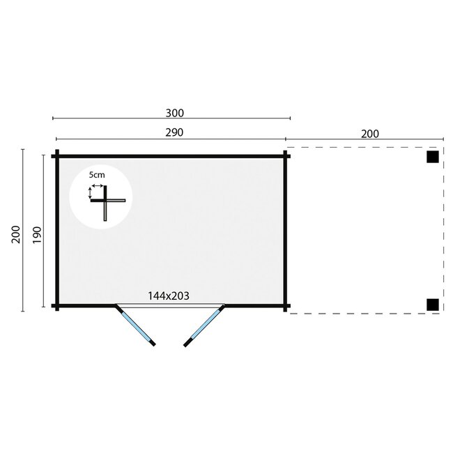 Grijs Geïmpregneerd - Blokhut Middelmodern | Tuinhuis met Overkapping 5x2 Meter