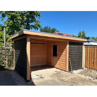 Van Gelder Hout Plat dak schuur met overkapping Stadshagen