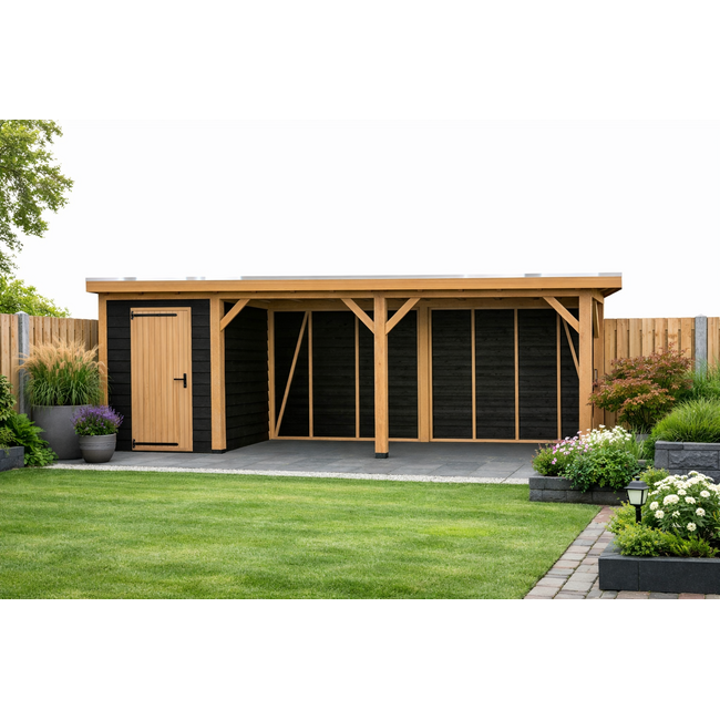 Douglas Overkapping Met Schuur 800x300 cm | 8x3 m Bouwpakket | Robuust