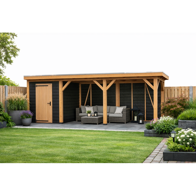 Douglas Overkapping Met Schuur 700x350 cm | 7x3,5 m Bouwpakket | Robuus