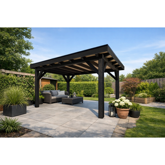 Van Gelder Hout Douglas Overkapping 400x400 cm / 4x4 m | Materialenpakket | Robuust | Zwart Geïmpregneerd