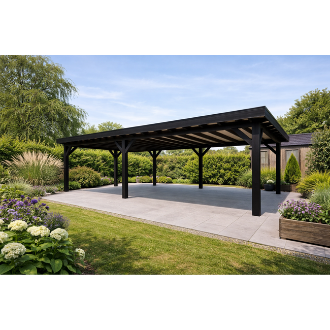 Douglas Overkapping 800x400 cm / 8x4 m | Materialenpakket | Robuust | Zwart Geïmpregneerd