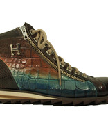 Harris Harris Halfhoge Veterschoen 0720 Multi Bruin/Blauw (Polinesia) met Print Leer