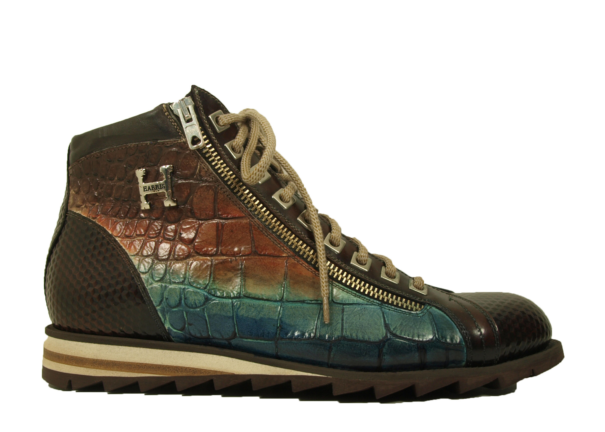 Harris Harris Halfhoge Veterschoen 0720 Multi Bruin/Blauw (Polinesia) met Print Leer