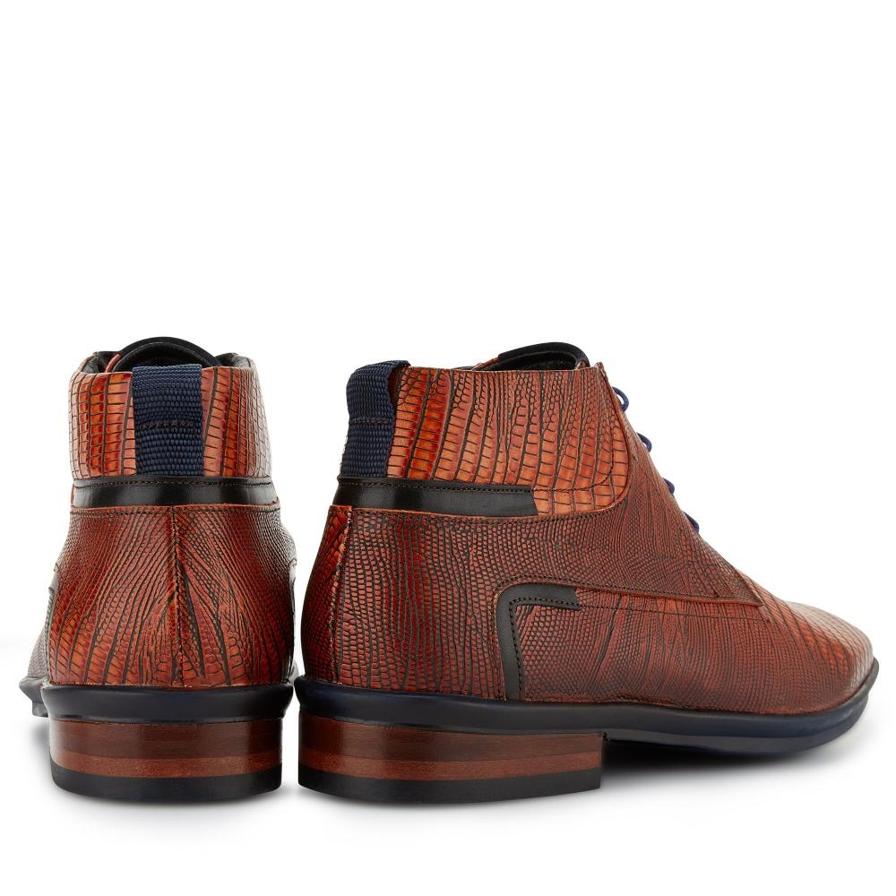 Floris van Bommel Floris van Bommel Veterschoen SFM-50059-23-01  cognac lizard