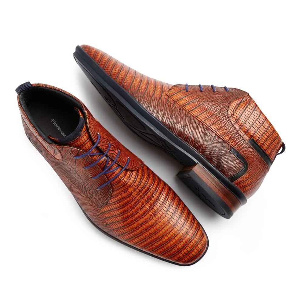 Floris van Bommel Floris van Bommel Veterschoen SFM-50059-23-01  cognac lizard