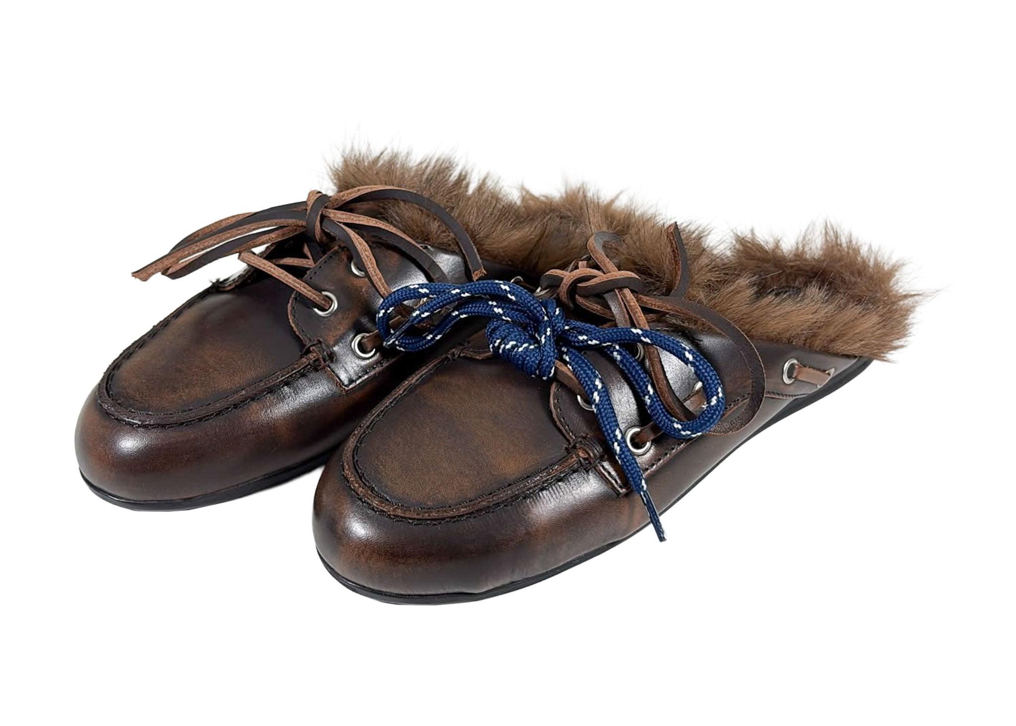 Posa Posa Muiltje Boat Loafer Mule Hairy Fur Coffee