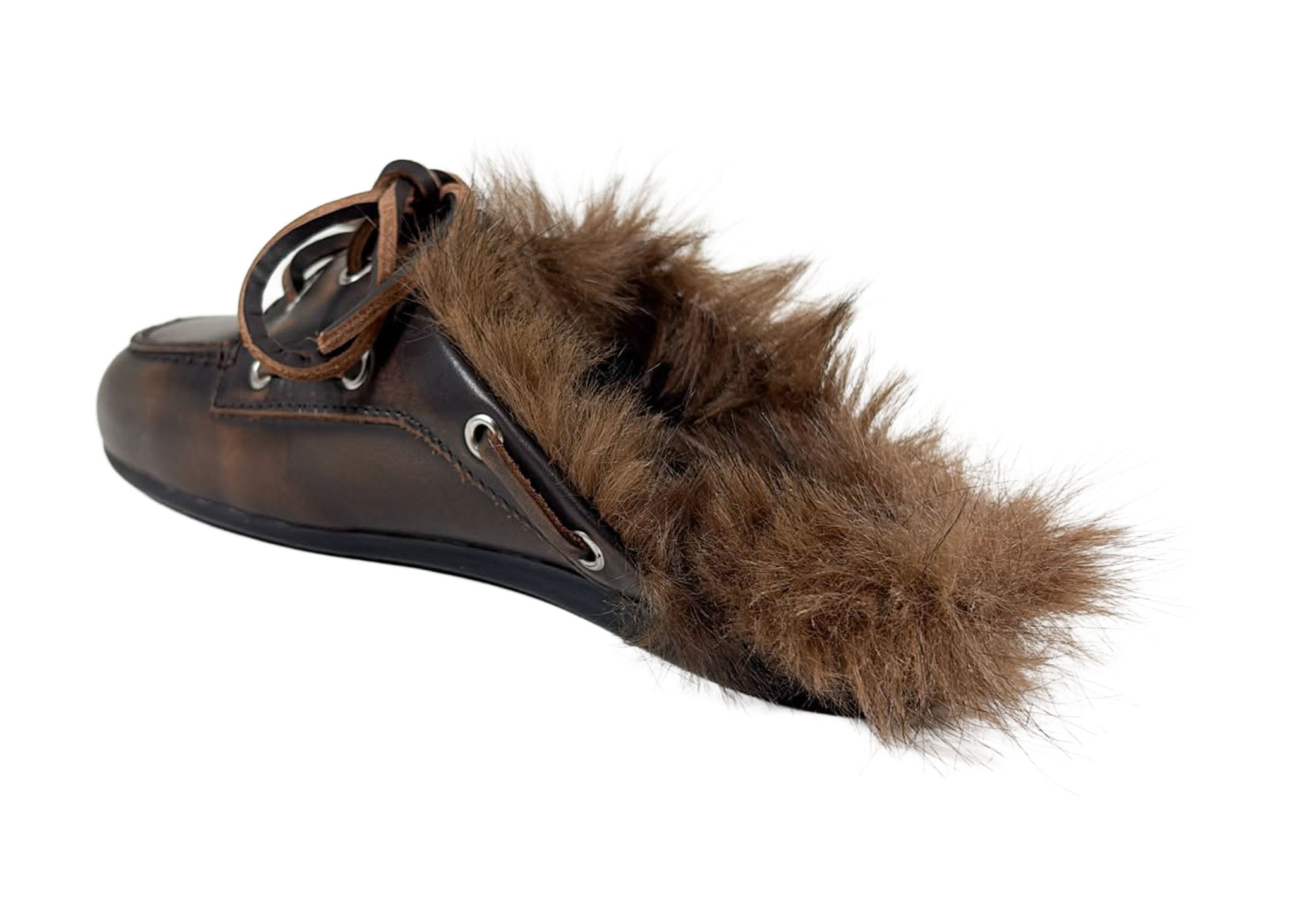 Posa Posa Muiltje Boat Loafer Mule Hairy Fur Coffee