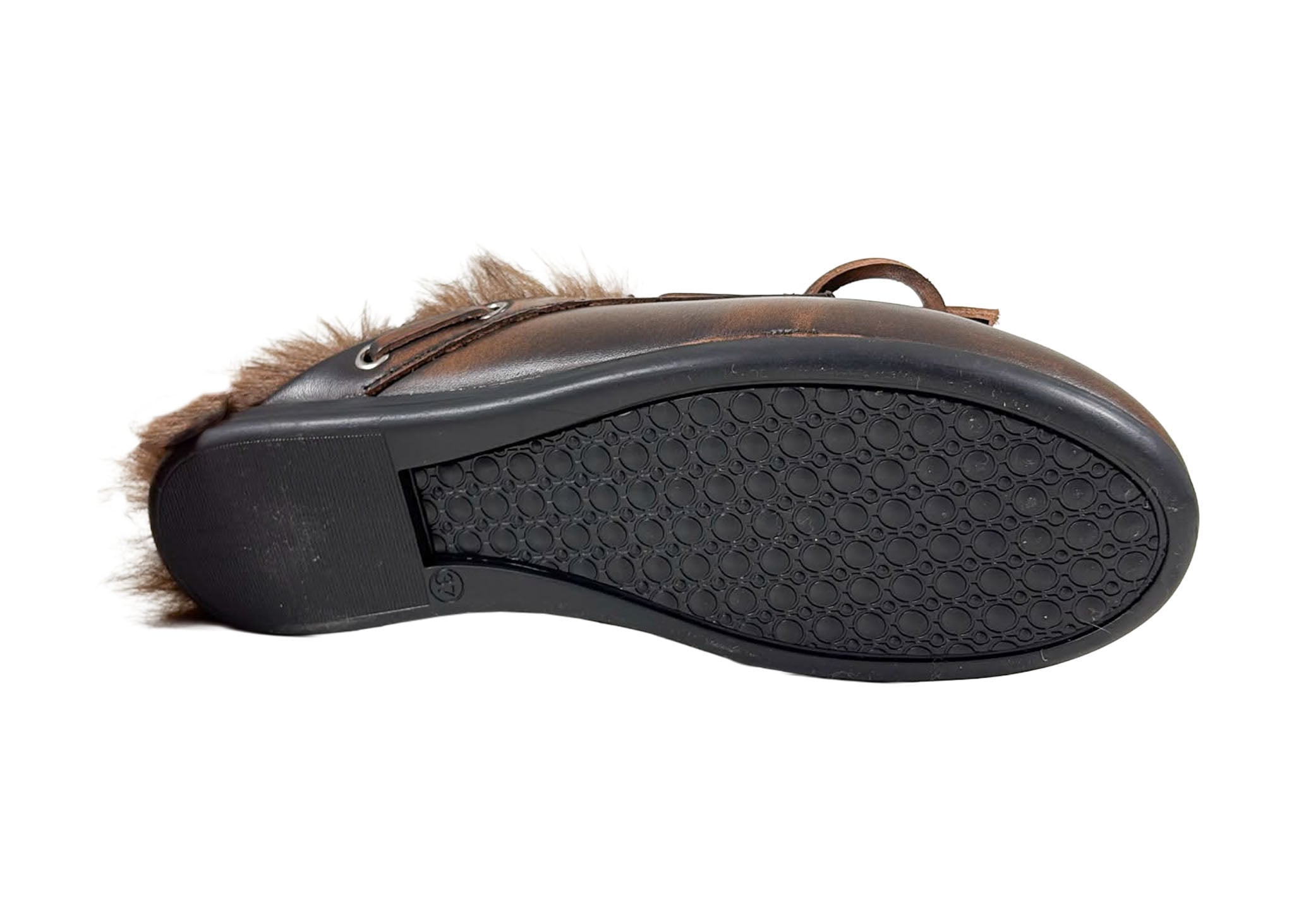 Posa Posa Muiltje Boat Loafer Mule Hairy Fur Coffee