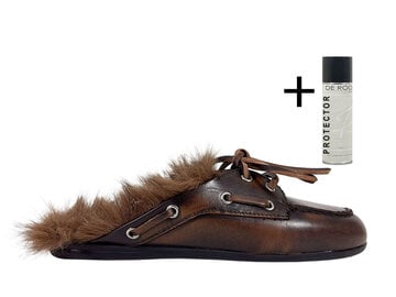 Posa Posa Muiltje Boat Loafer Mule Hairy Fur Coffee