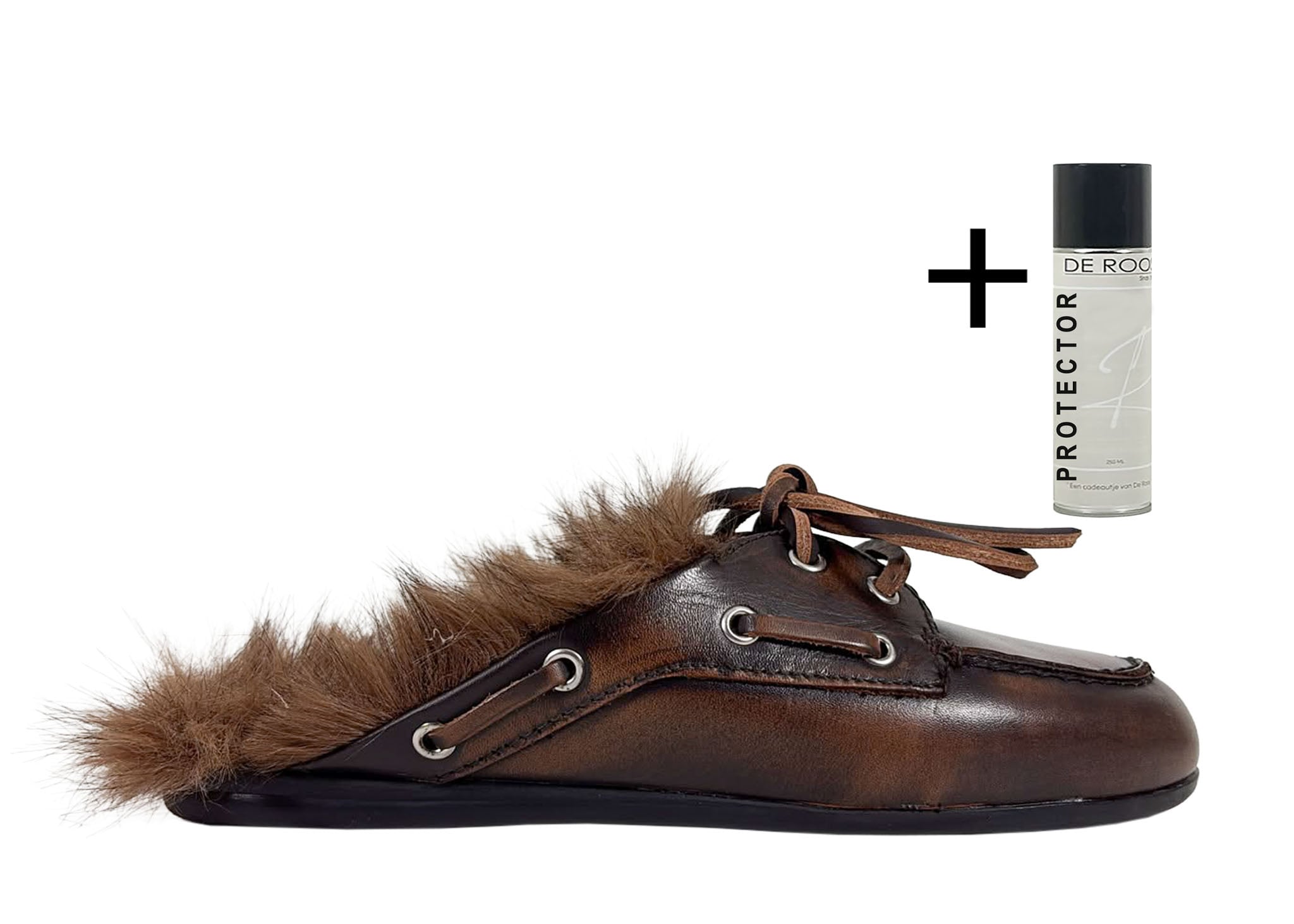 Posa Posa Muiltje Boat Loafer Mule Hairy Fur Coffee