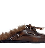 Posa Posa Muiltje Boat Loafer Mule Hairy Fur Coffee