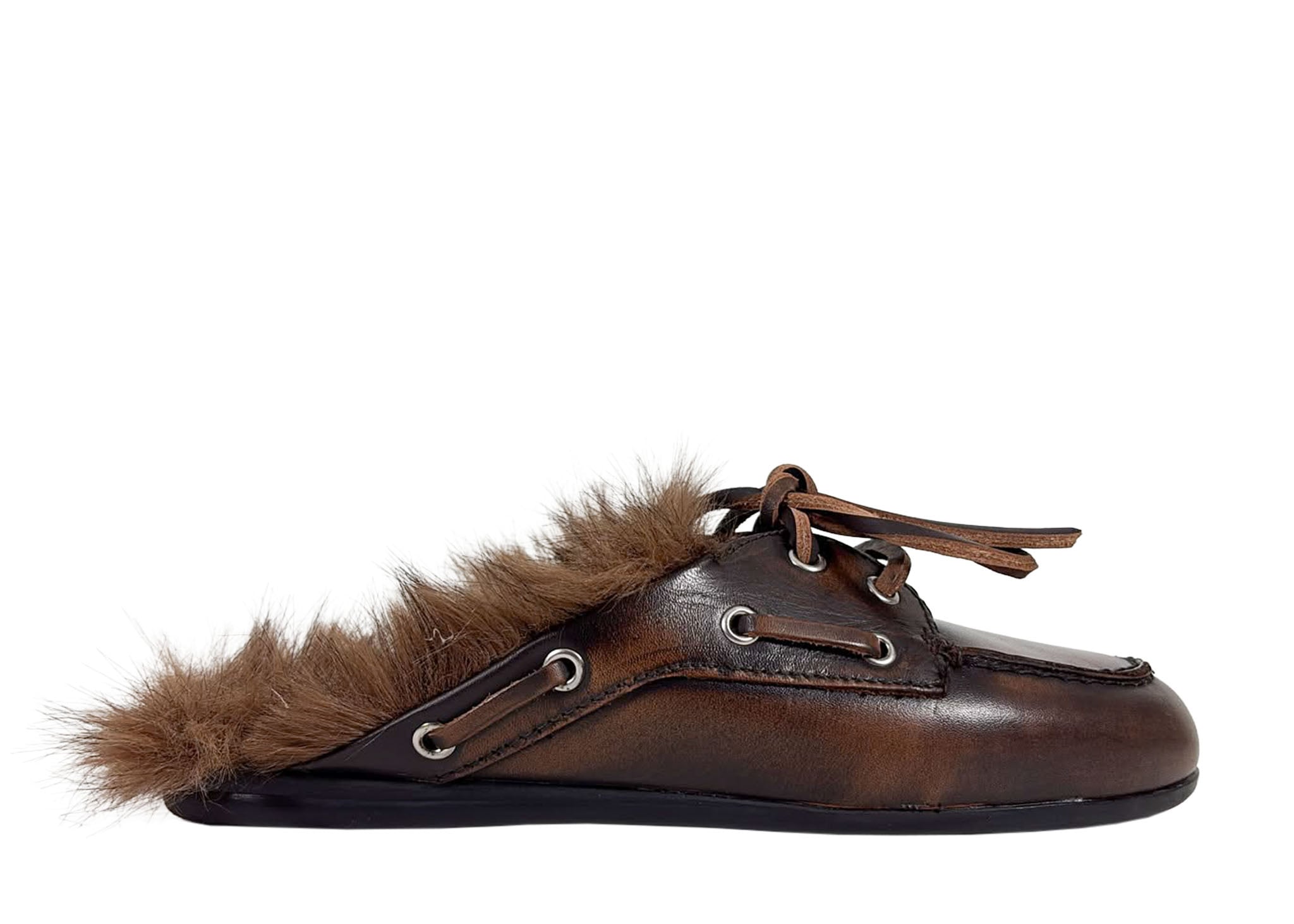 Posa Posa Muiltje Boat Loafer Mule Hairy Fur Coffee