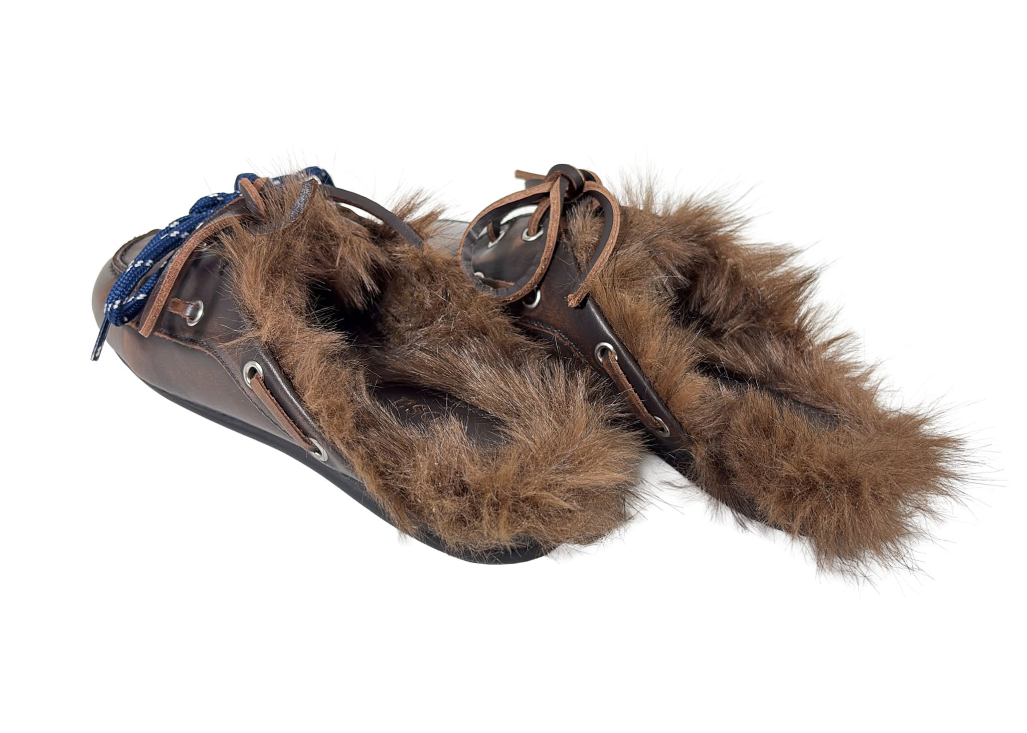 Posa Posa Muiltje Boat Loafer Mule Hairy Fur Coffee