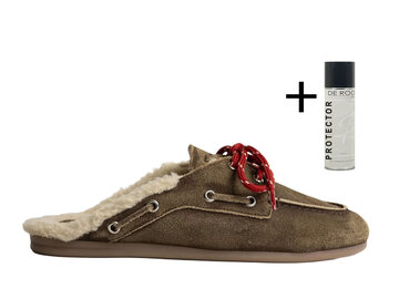 Posa Boat Loafer Mule Fur Brushed - Suede Dark brown