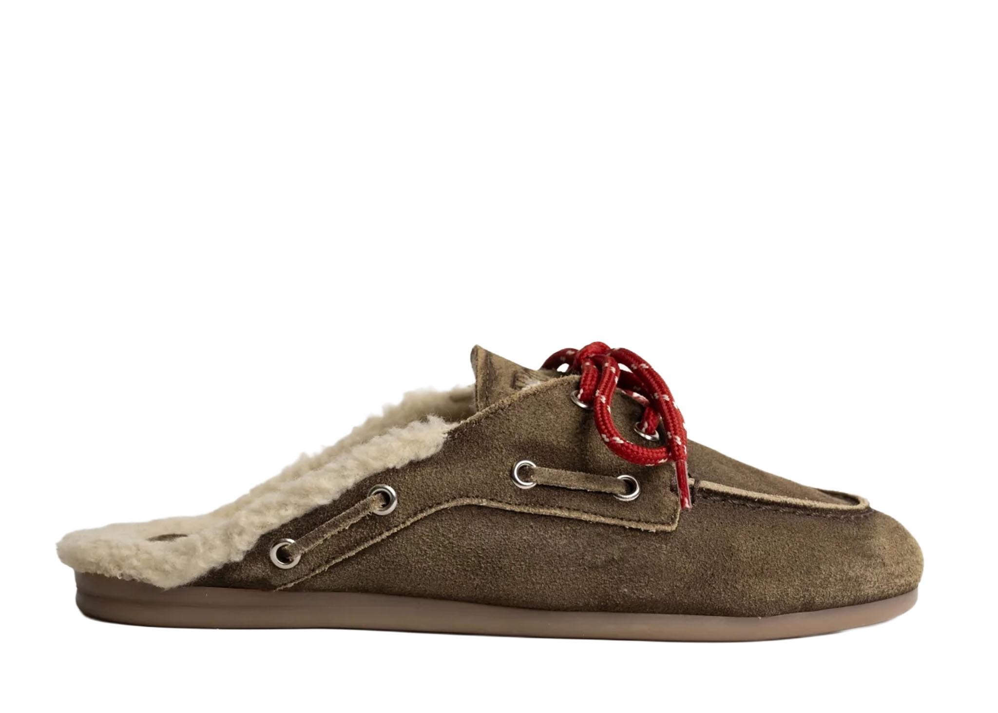 Posa Boat Loafer Mule Fur Brushed - Suede Dark brown