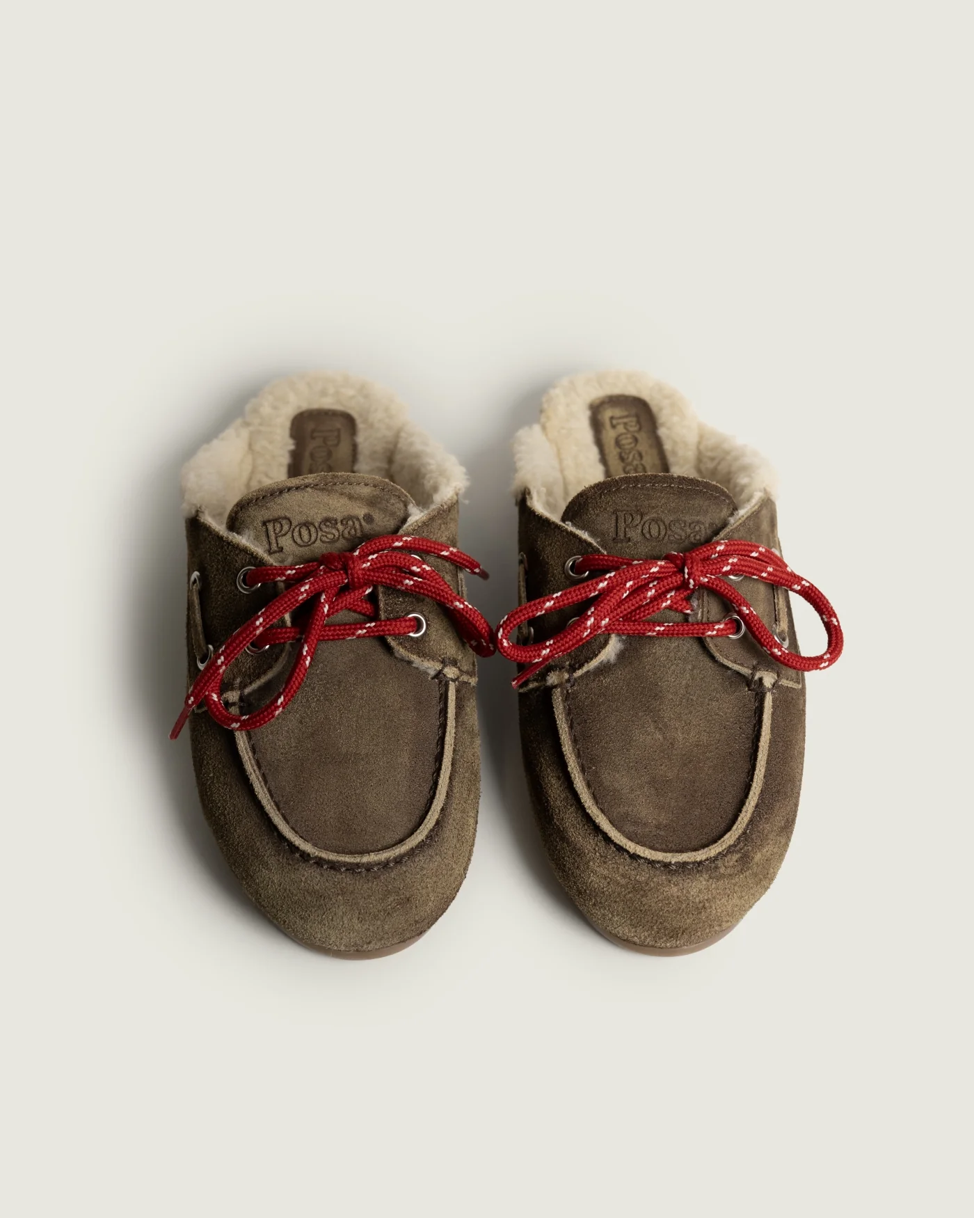 Posa Boat Loafer Mule Fur Brushed - Suede Dark brown