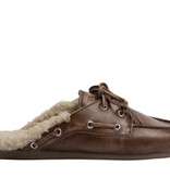 Posa Boat Loafer Mule Fur - Brushed Leather Brown