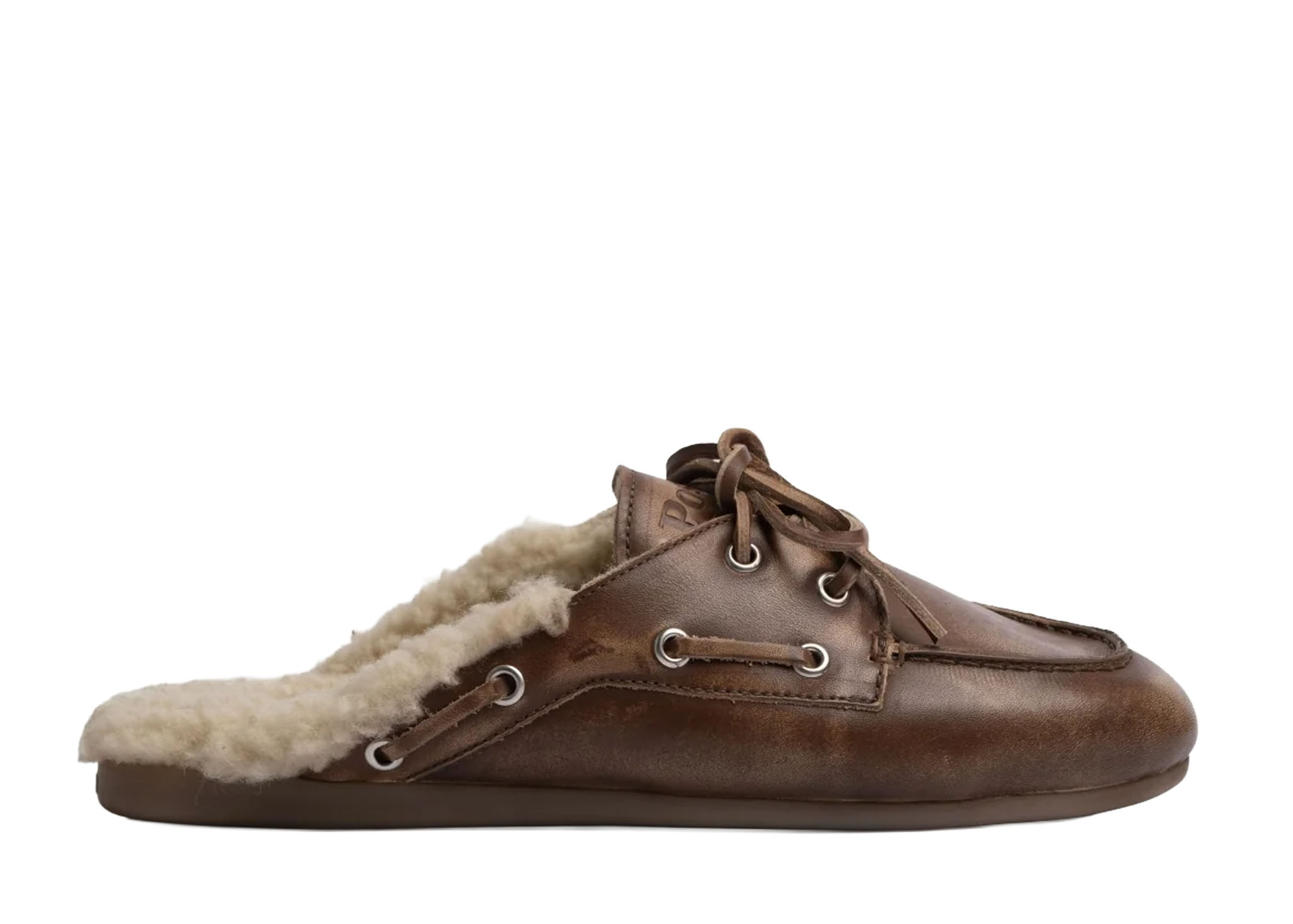 Posa Boat Loafer Mule Fur - Brushed Leather Brown