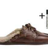 Posa Boat Loafer Mule Fur - Brushed Leather Brown