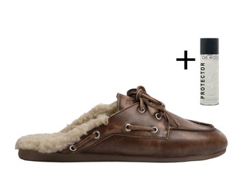 Posa Boat Loafer Mule Fur - Brushed Leather Brown