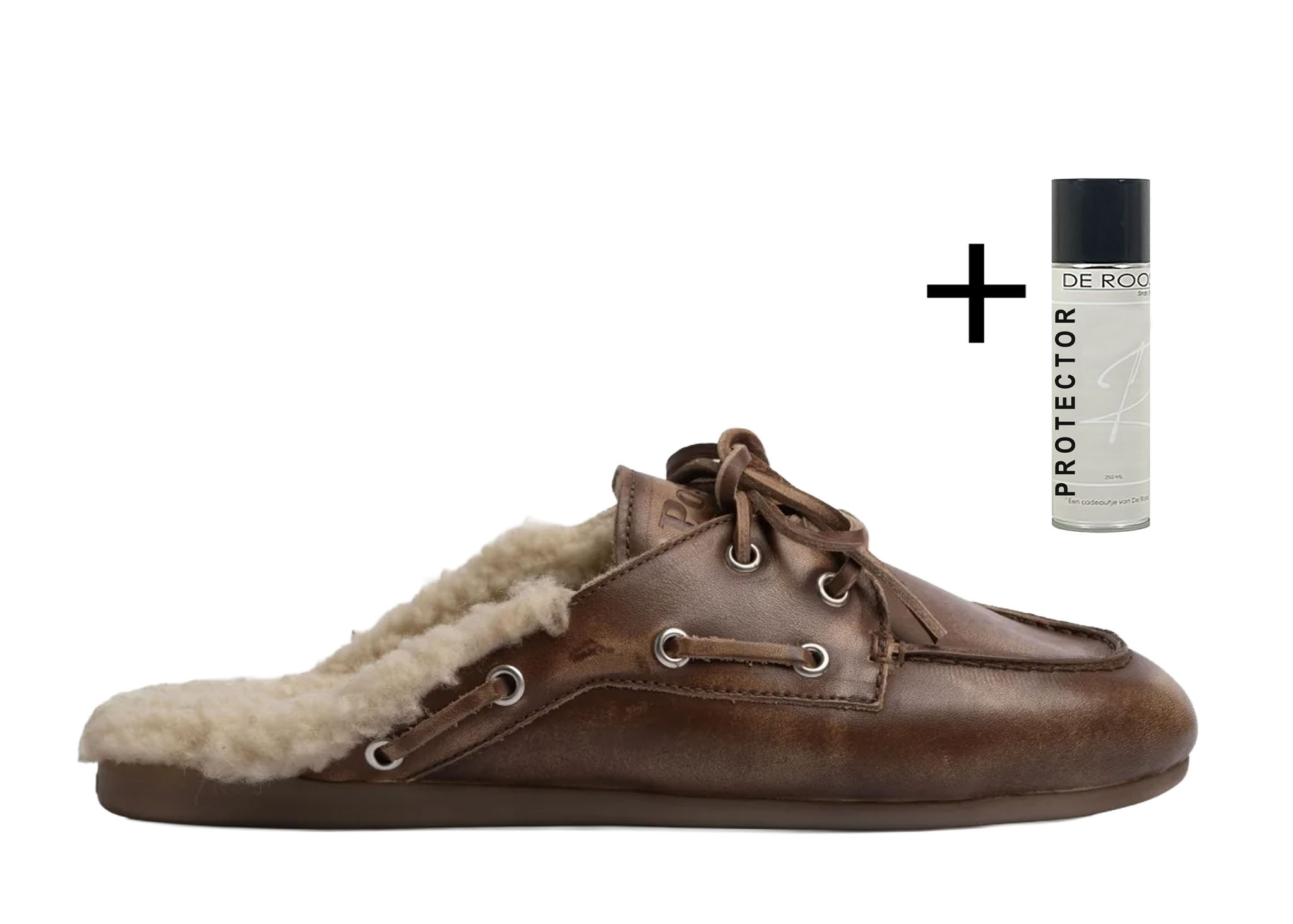 Posa Boat Loafer Mule Fur - Brushed Leather Brown