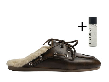 Posa Boat Loafer Mule Fur - Brushed Leather Coffee
