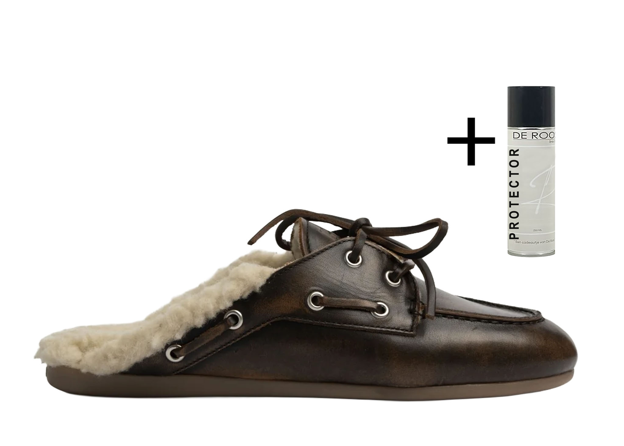 Posa Boat Loafer Mule Fur - Brushed Leather Coffee