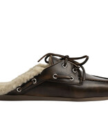 Posa Boat Loafer Mule Fur - Brushed Leather Coffee