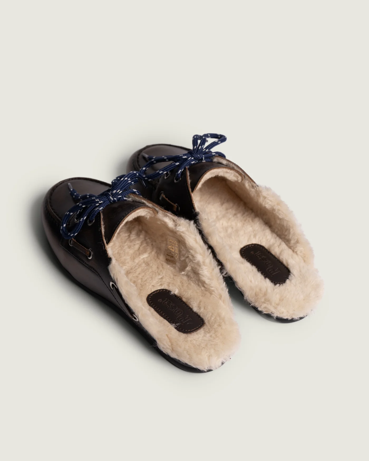 Posa Boat Loafer Mule Fur - Brushed Leather Coffee