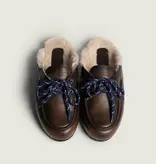 Posa Boat Loafer Mule Fur - Brushed Leather Coffee